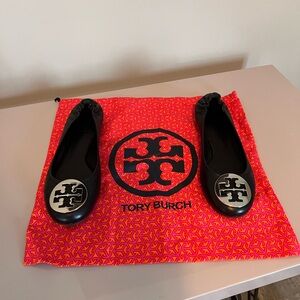 Tory Burch Black and Silver Reva Ballet Flats